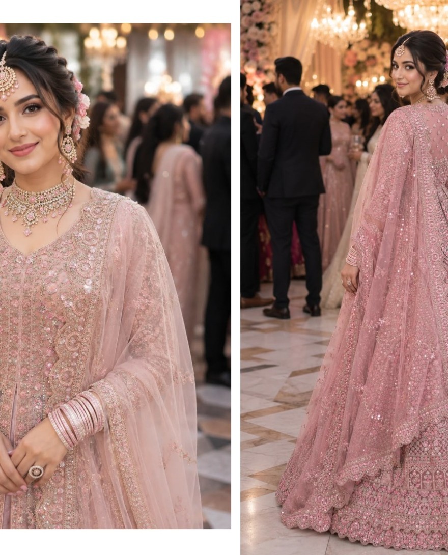PINK - Net Lehenga Choli In Pink Colour